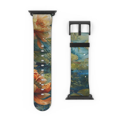 Waterlily Nocturne Apple Watch Band - Nature-Inspired Art Strap, Elegant Mountain Lake Design, Premium Gift for Outdoor Lovers