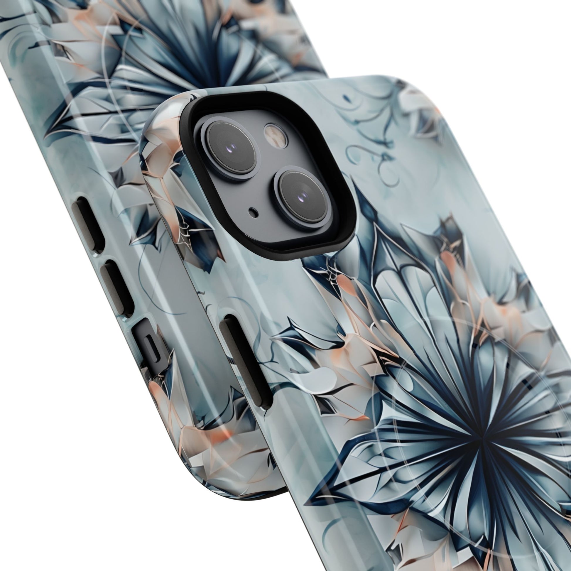 Indigo Mirage - Artistic Kaleidoscope Collection Artistic Floral - iPhone 14 Plus MagSafe Phone Case -Bold Indigo Symmetrical Design