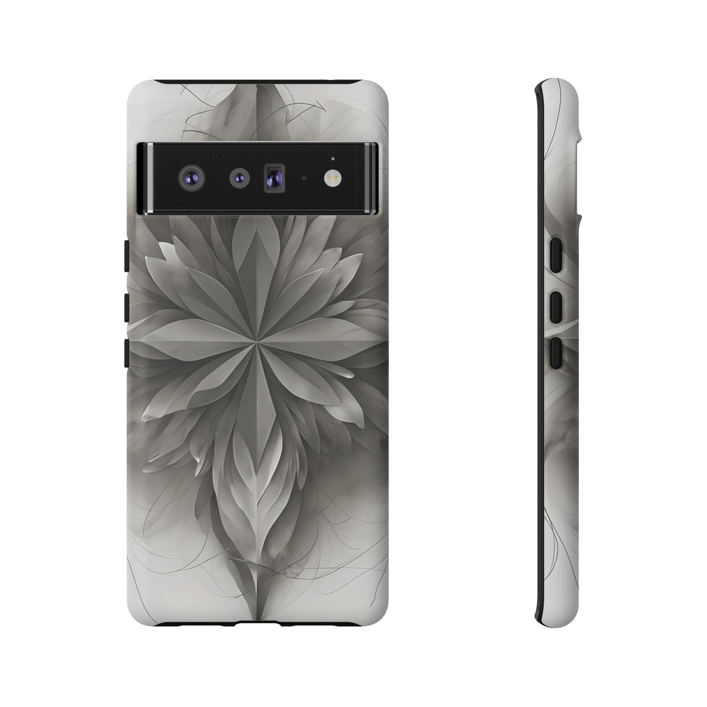 Silver Lotus - Elegant Monochrome Floral Google Pixel Tough Phone Case - Modern Lotus Design