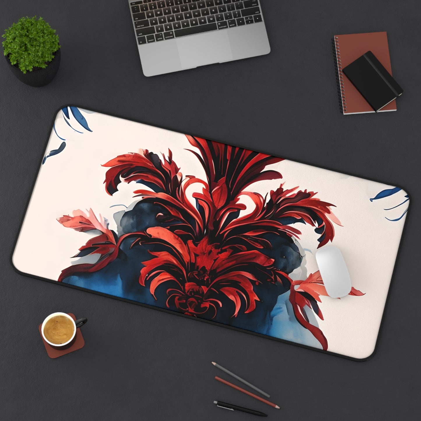 Crimson Plume Desk Mat - Premium Office Desk Pad, 3 Sizes Available, Artistic Workspace Protection