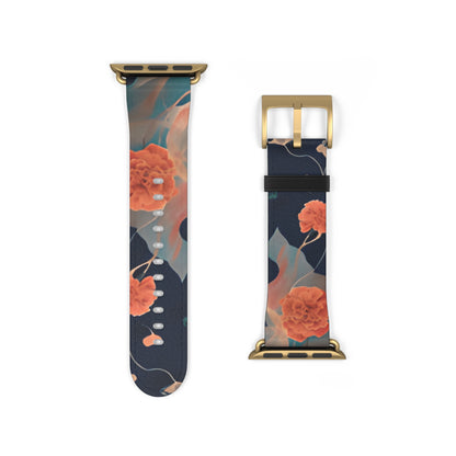 Lotus Reverie Apple Watch band strap with gold clasp featuring elegant coral lotus flower artwork
