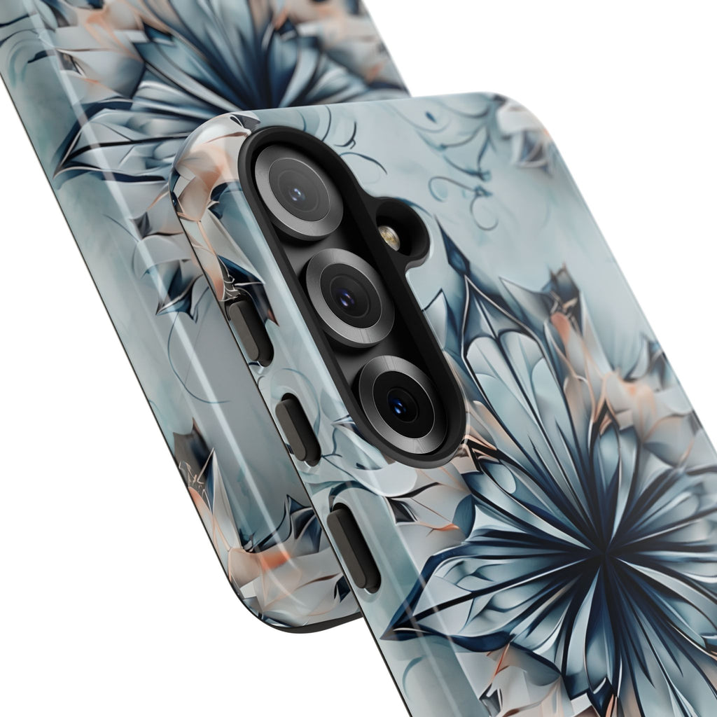 Indigo Mirage - Artistic Kaleidoscope Collection Artistic Floral - Samsung Galaxy S25 Tough Phone Case - Bold Indigo Symmetrical Design