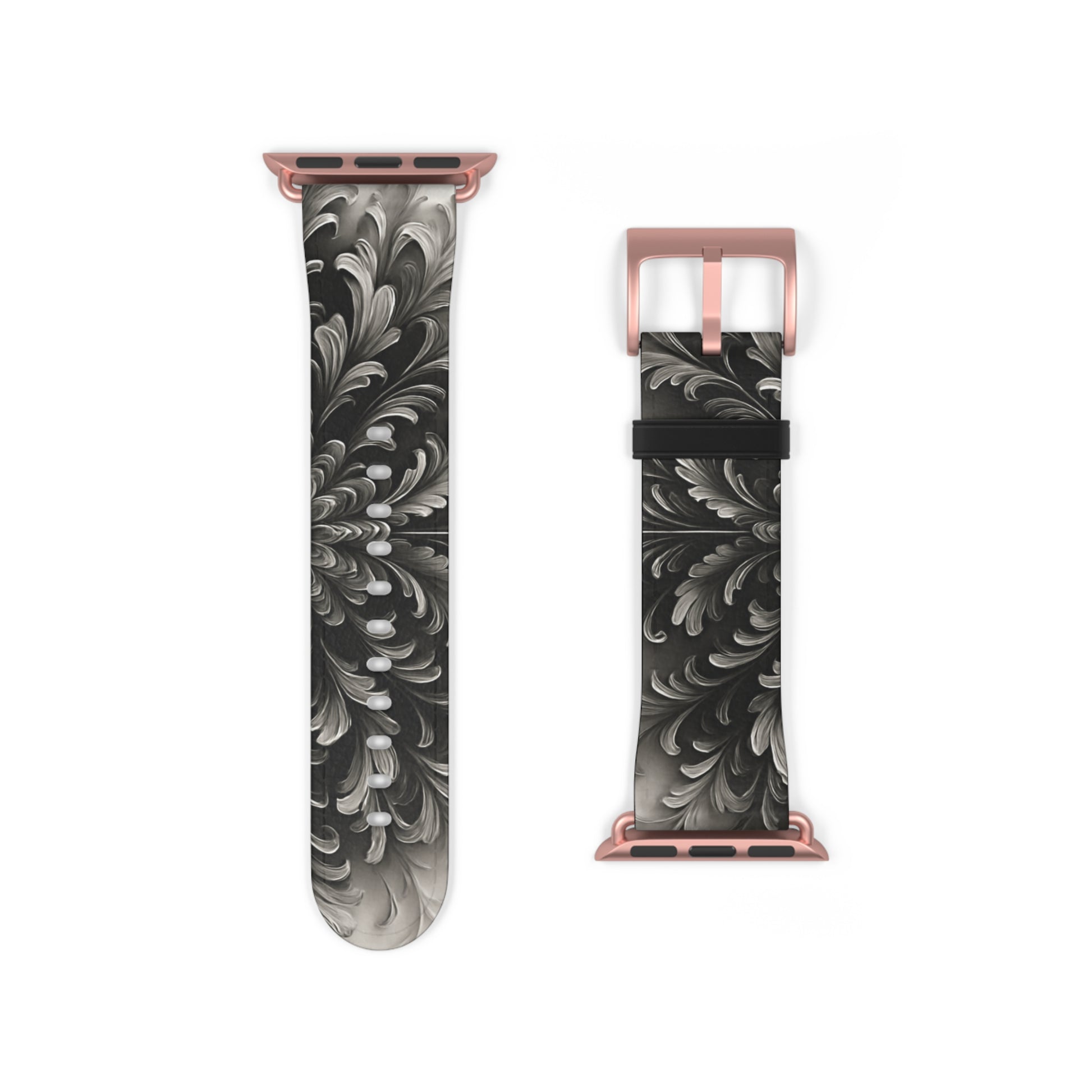 Obsidian Bloom Designer Apple Watch Band - Premium Custom Strap for Series 1-9, SE & Ultra - Artistic Vegan Leather