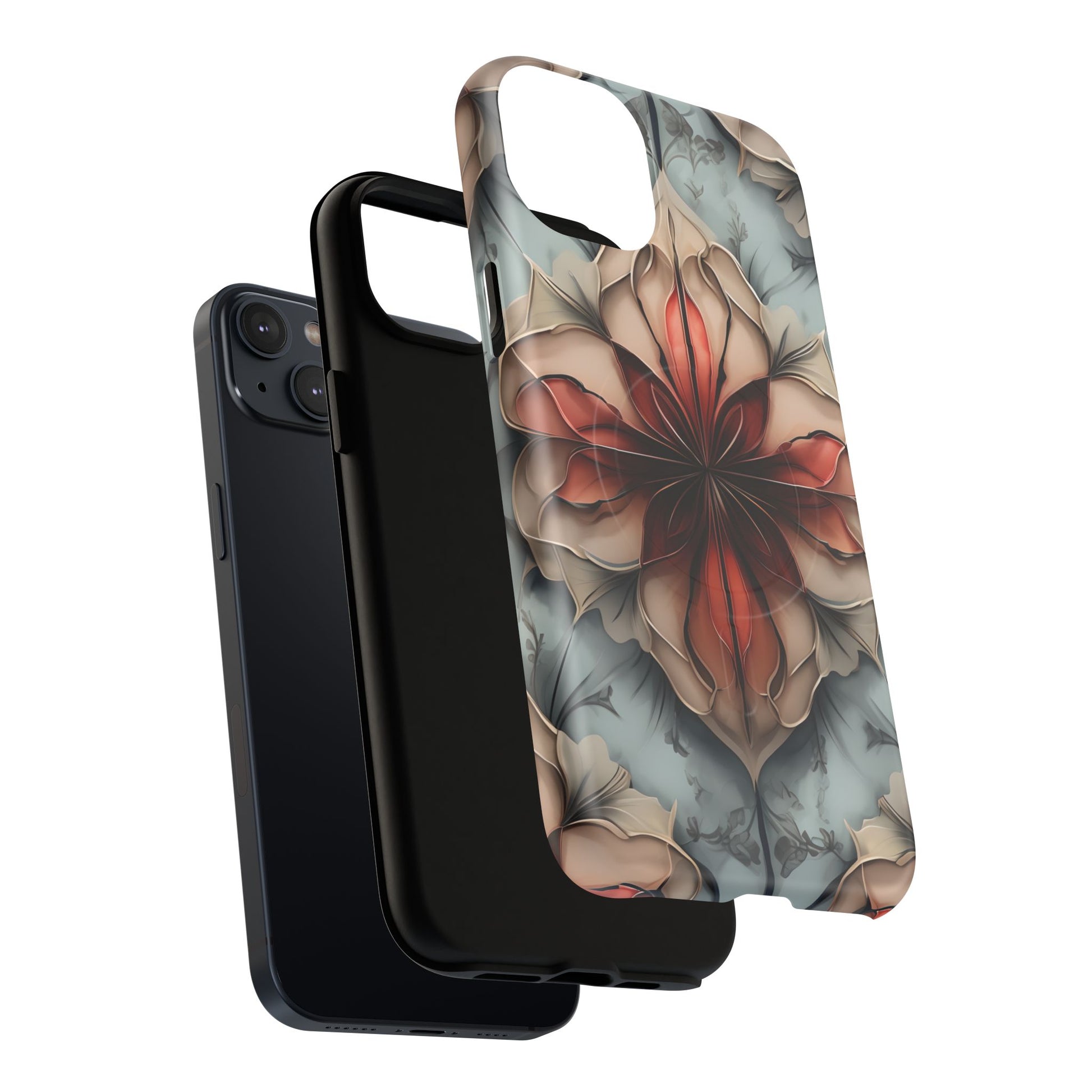 Ember Bloom - Kaleidoscope Collection Artistic Floral iPhone 14 Plus MagSafe Phone Case - Fiery Symmetrical Design