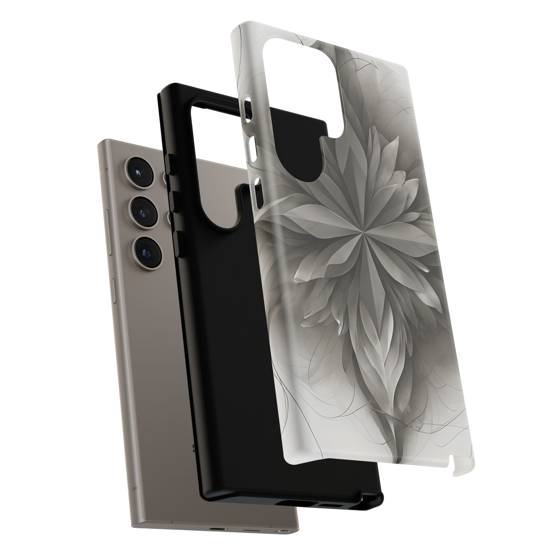 Silver Lotus - Elegant Monochrome Floral Samsung Galaxy S24 Ultra Tough Phone Case - Modern Lotus Design