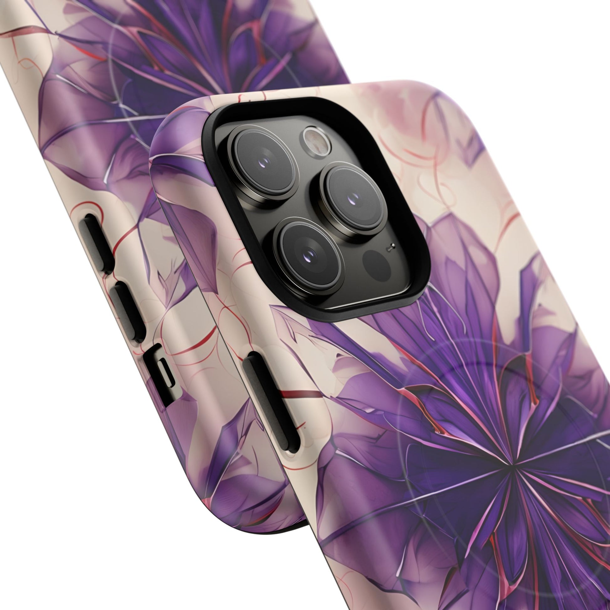 Violet Reverie - Kaleidoscope Collection Artistic Floral Burst - iPhone 14 Pro Max MagSafe Phone Case - Bold Purple Symmetrical Design
