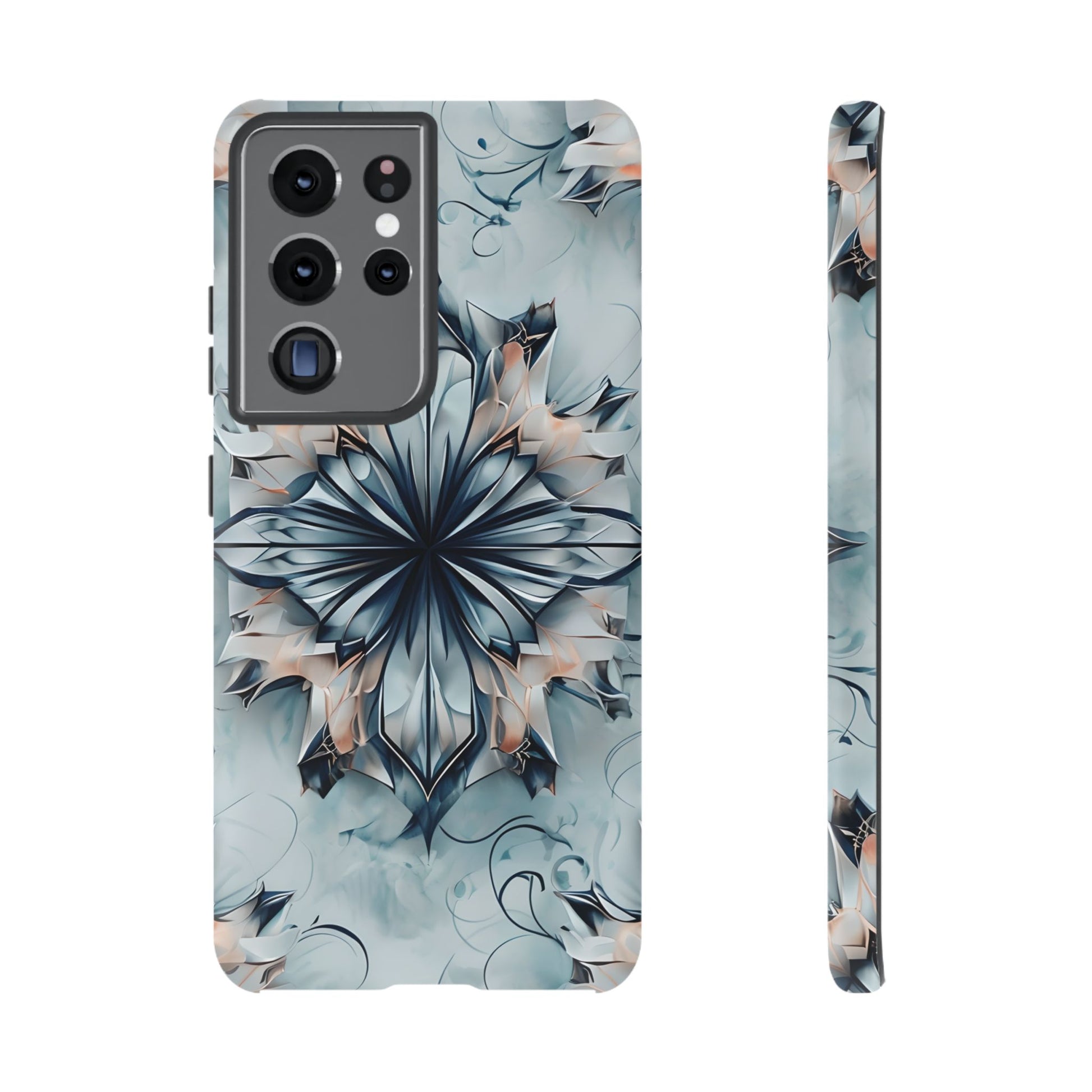 Indigo Mirage - Artistic Kaleidoscope Collection Artistic Floral - Samsung Galaxy S21 Ultra Tough Phone Case - Bold Indigo Symmetrical Design