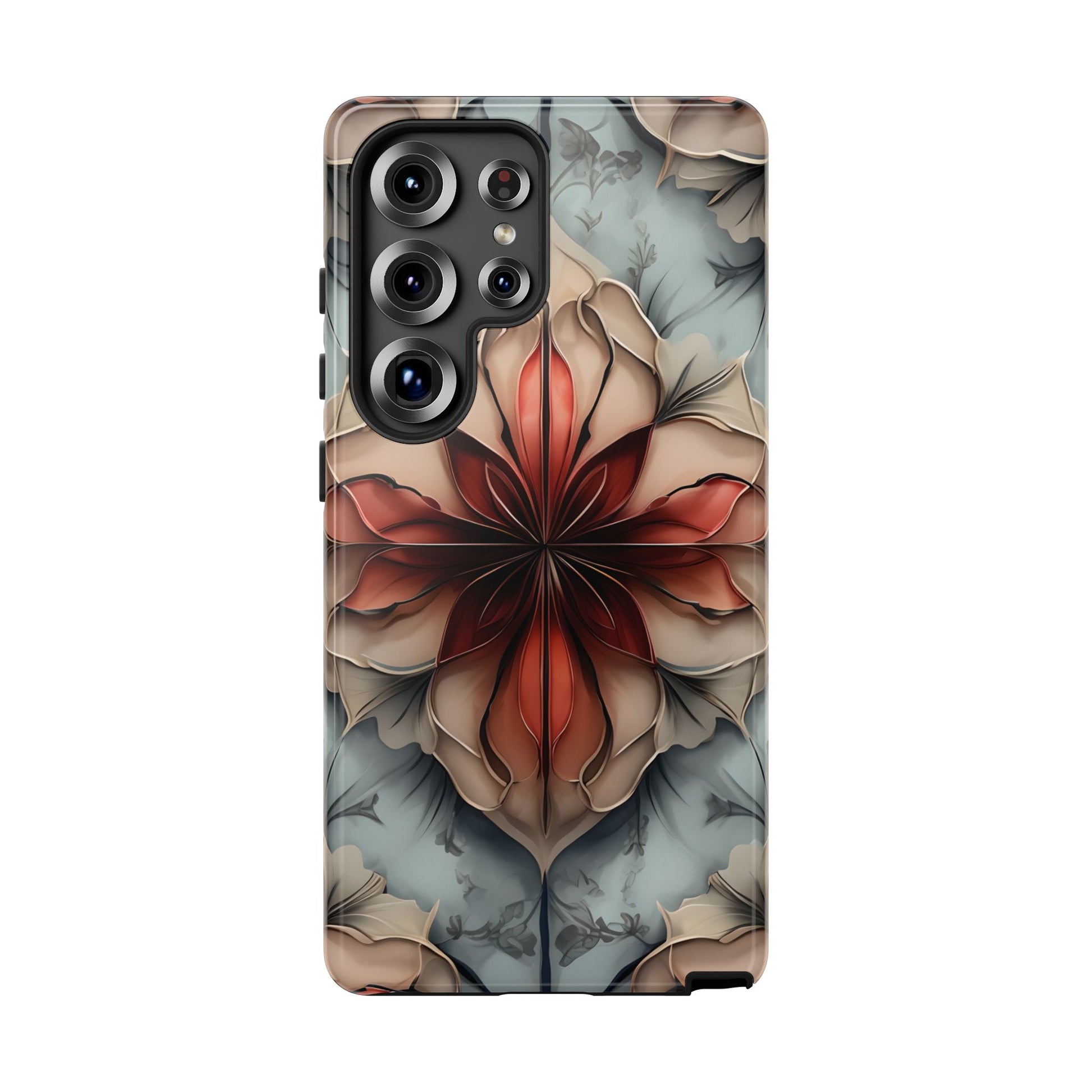 Ember Bloom - Kaleidoscope Collection Artistic Floral - Samsung Galaxy S25 Ultra Tough Phone Case - Fiery Symmetrical Design