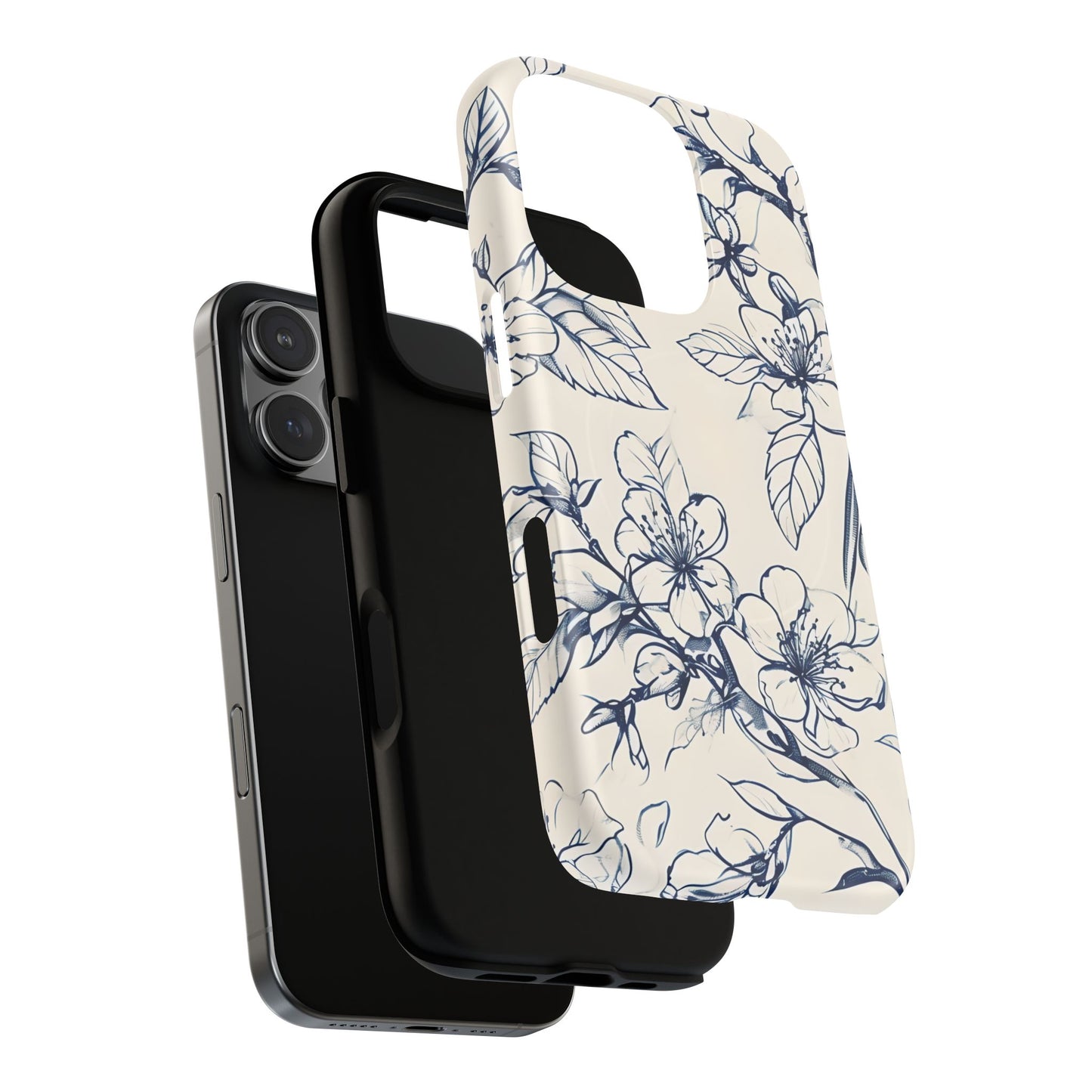 Blossom Sketch - Artistic Blue Floral - iPhone MagSafe Phone Case - Botanical Design