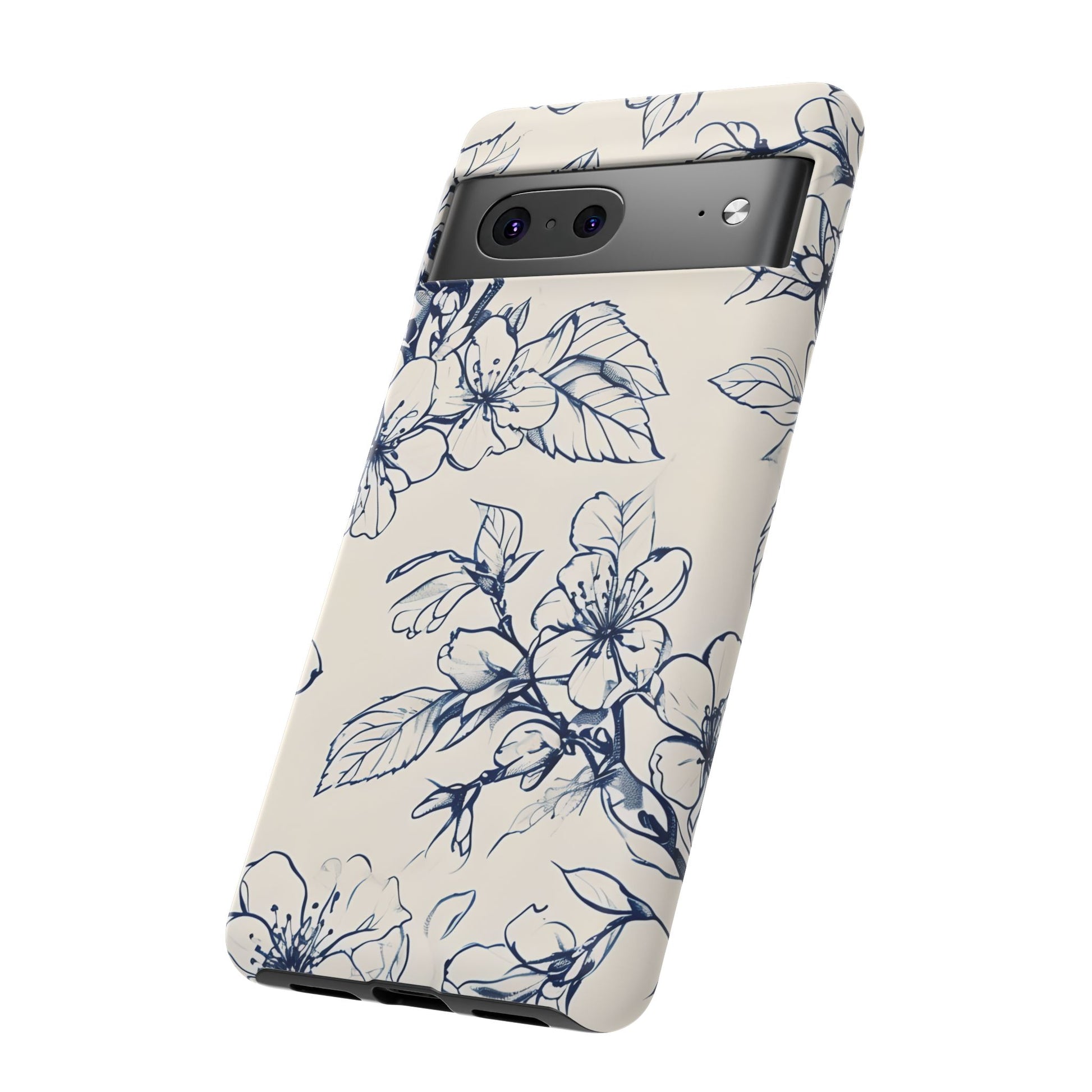 Blossom Sketch - Artistic Blue Floral Google Pixel 7 - Tough Phone Case - Hand-Drawn Botanical Design