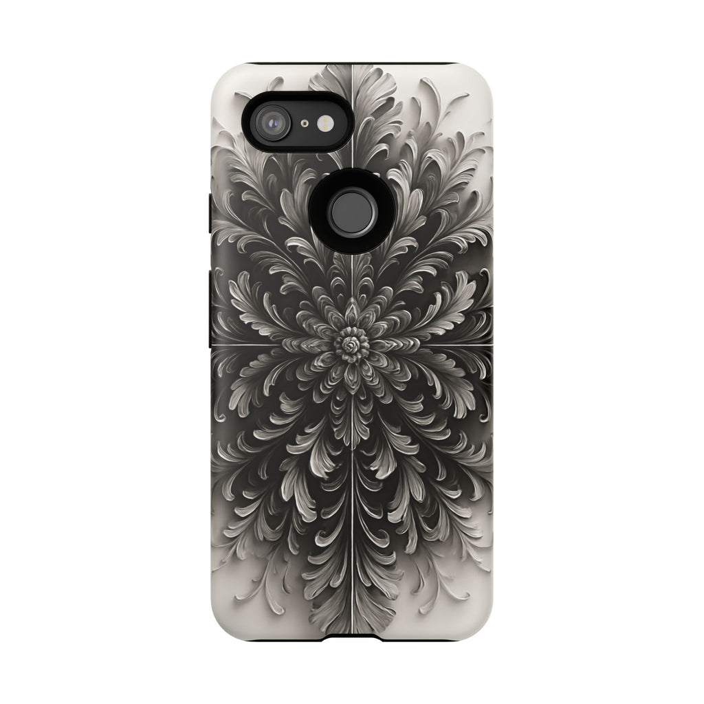 Obsidian Bloom - Elegant Black & White Google Pixel 3 Tough Phone Case - Intricate Mandala Flower Design