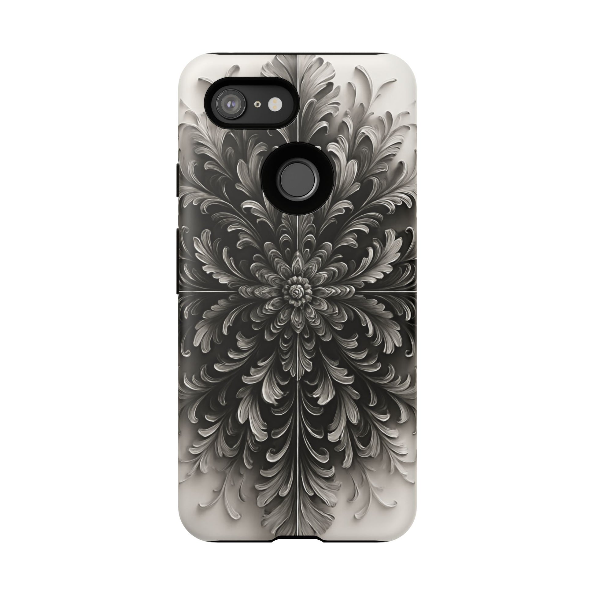 Obsidian Bloom - Elegant Black & White Google Pixel 3 Tough Phone Case - Intricate Mandala Flower Design