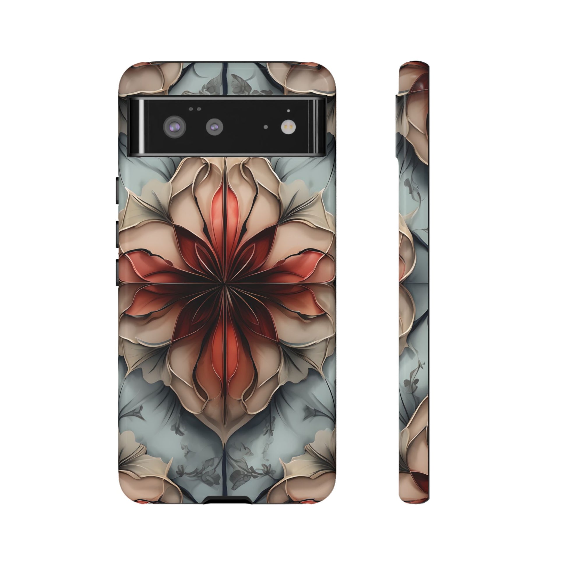 Ember Bloom - Kaleidoscope Collection Artistic Floral - Google Pixel 6 Tough Phone Case - Fiery Symmetrical Design