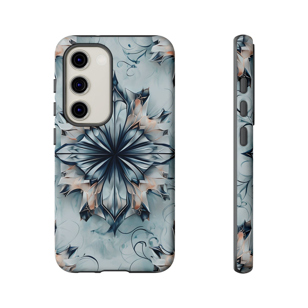 Indigo Mirage - Artistic Kaleidoscope Collection Artistic Floral - Samsung Galaxy S23 Tough Phone Case - Bold Indigo Symmetrical Design