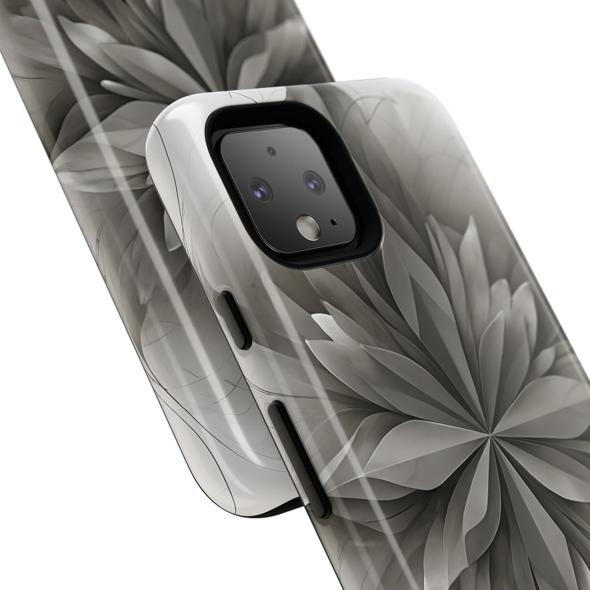 Silver Lotus - Elegant Monochrome Floral Google Pixel 4 Tough Phone Case - Modern Lotus Design