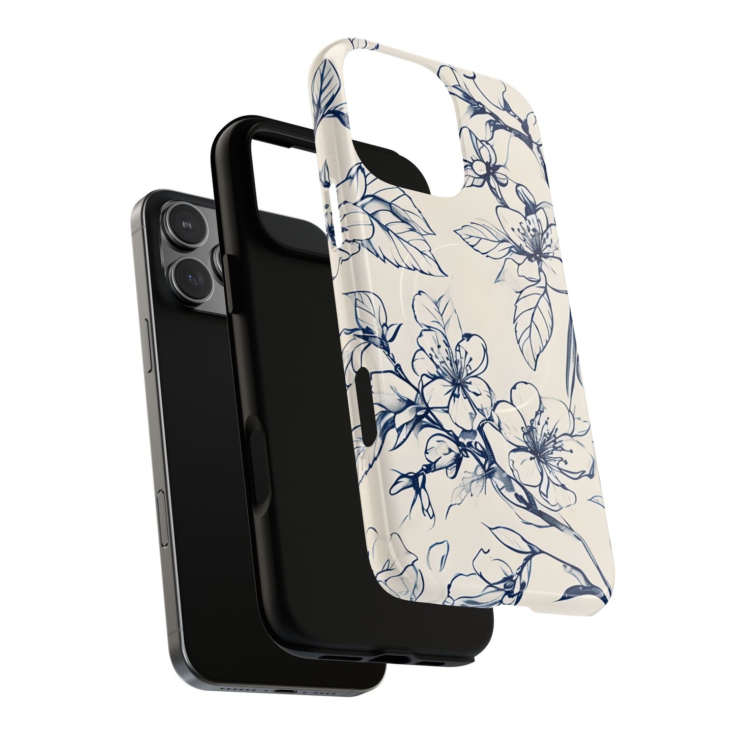 Blossom Sketch - Artistic Blue Floral - iPhone MagSafe Phone Case - Botanical Design