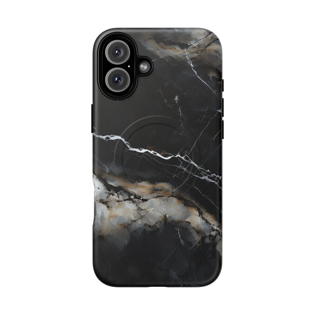 Obsidian Vein iPhone 16 Plus MagSafe Phone Case -Black Neutral Marble Design