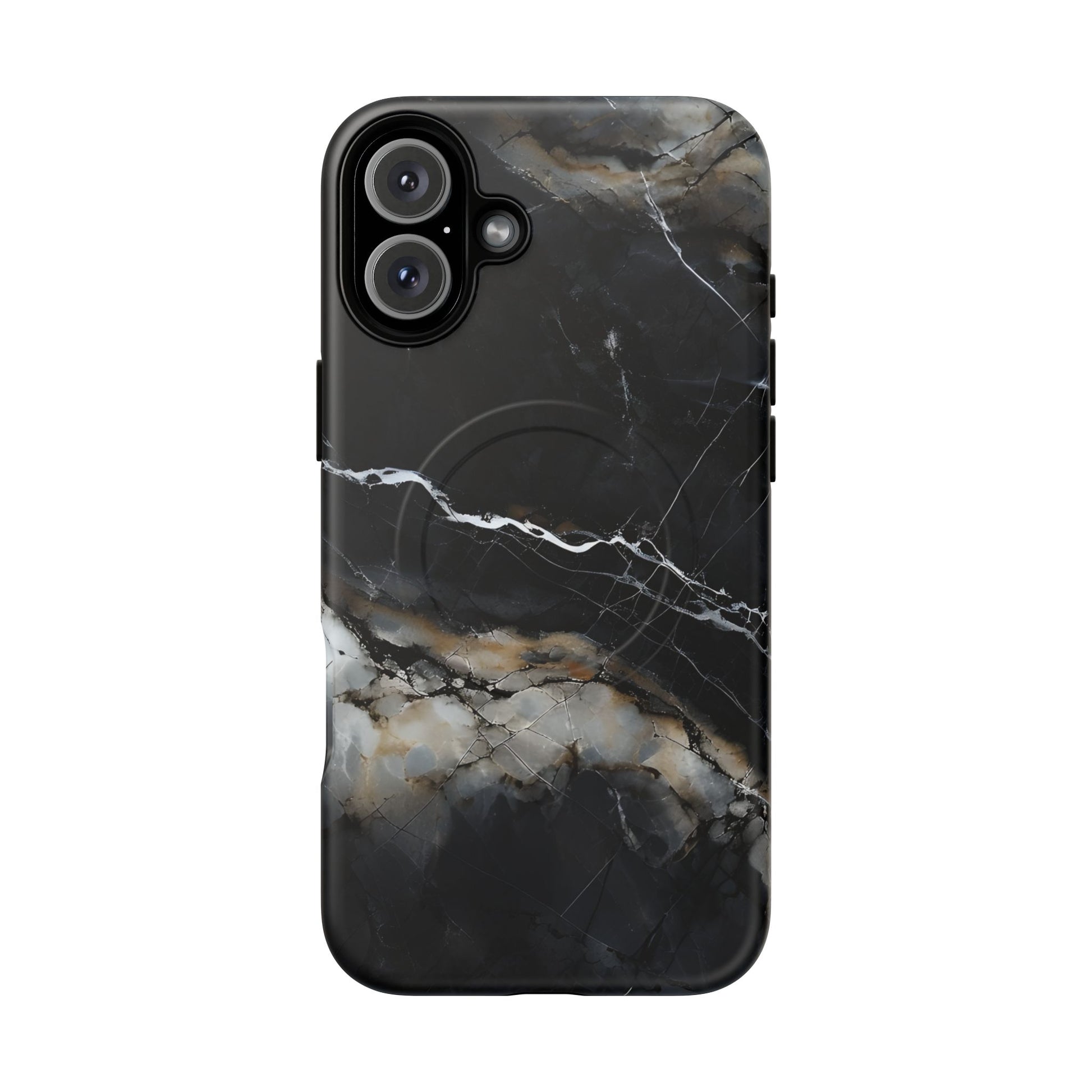 Obsidian Vein iPhone 16 Plus MagSafe Phone Case -Black Neutral Marble Design