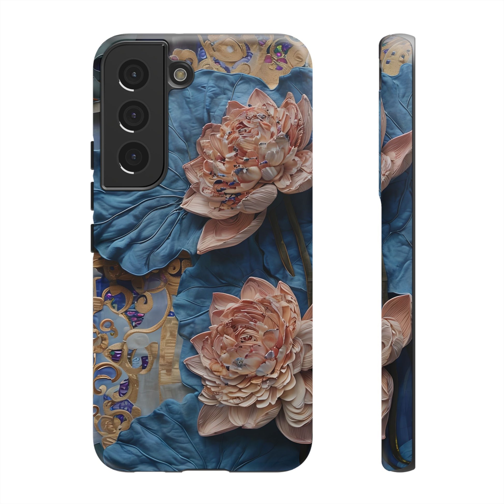 Peony Midnight Tapestry - Samsung Galaxy S22 - Elegant Blue & Blush Artful Phone Cover