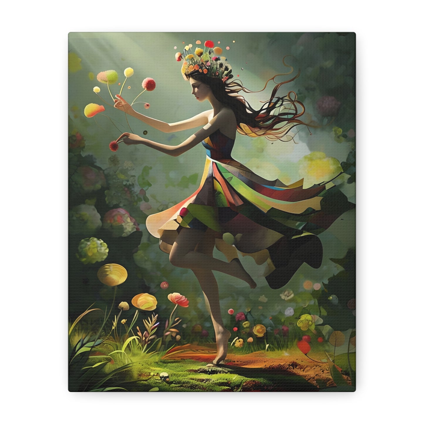 Dancing Wildflower Muse - Whimsical Vertical Wall Art with Playful Botanicals