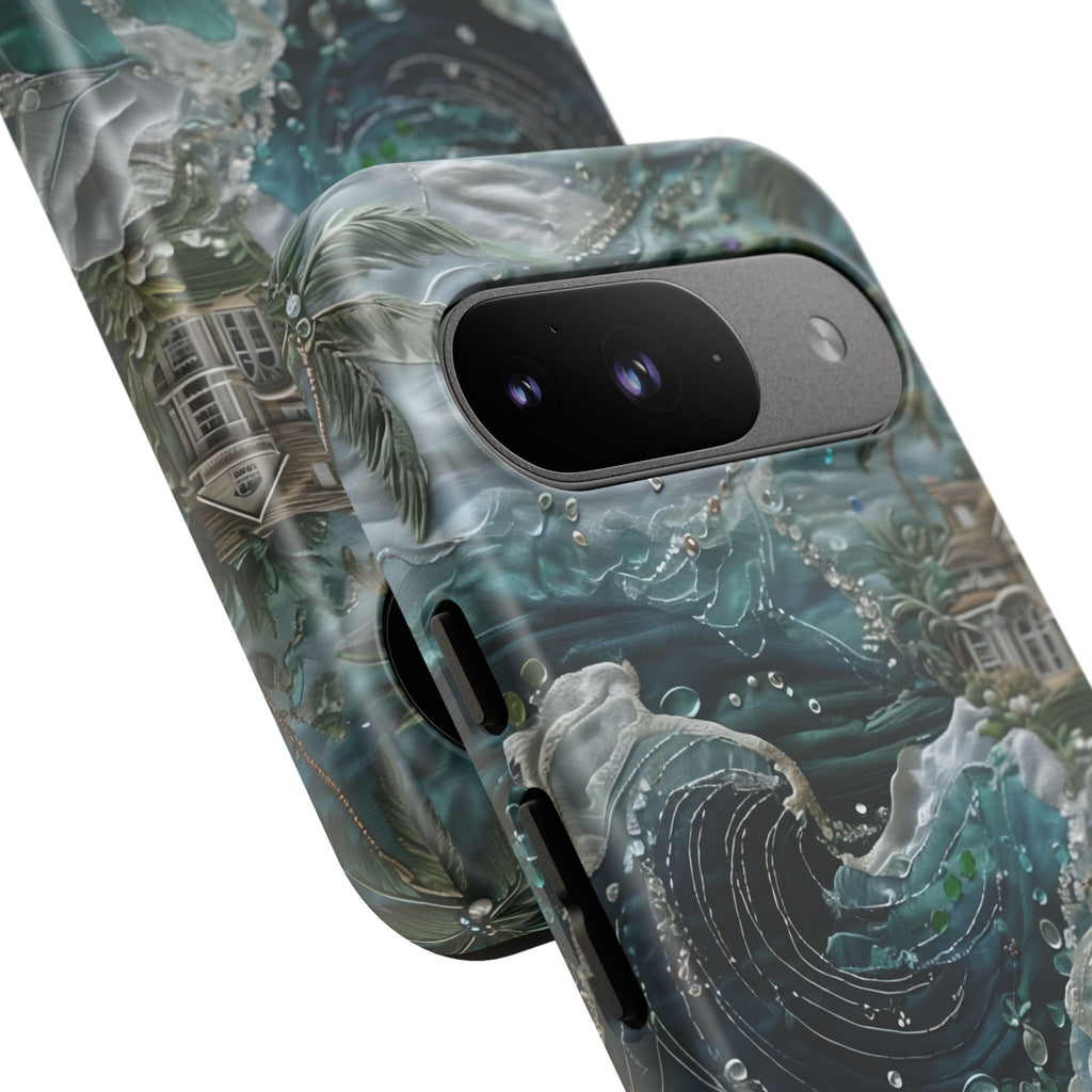 Tropical Midnight Wave - Artistic Ocean Google Pixel 9 Tough Phone Case - Dramatic Blue Wave Design