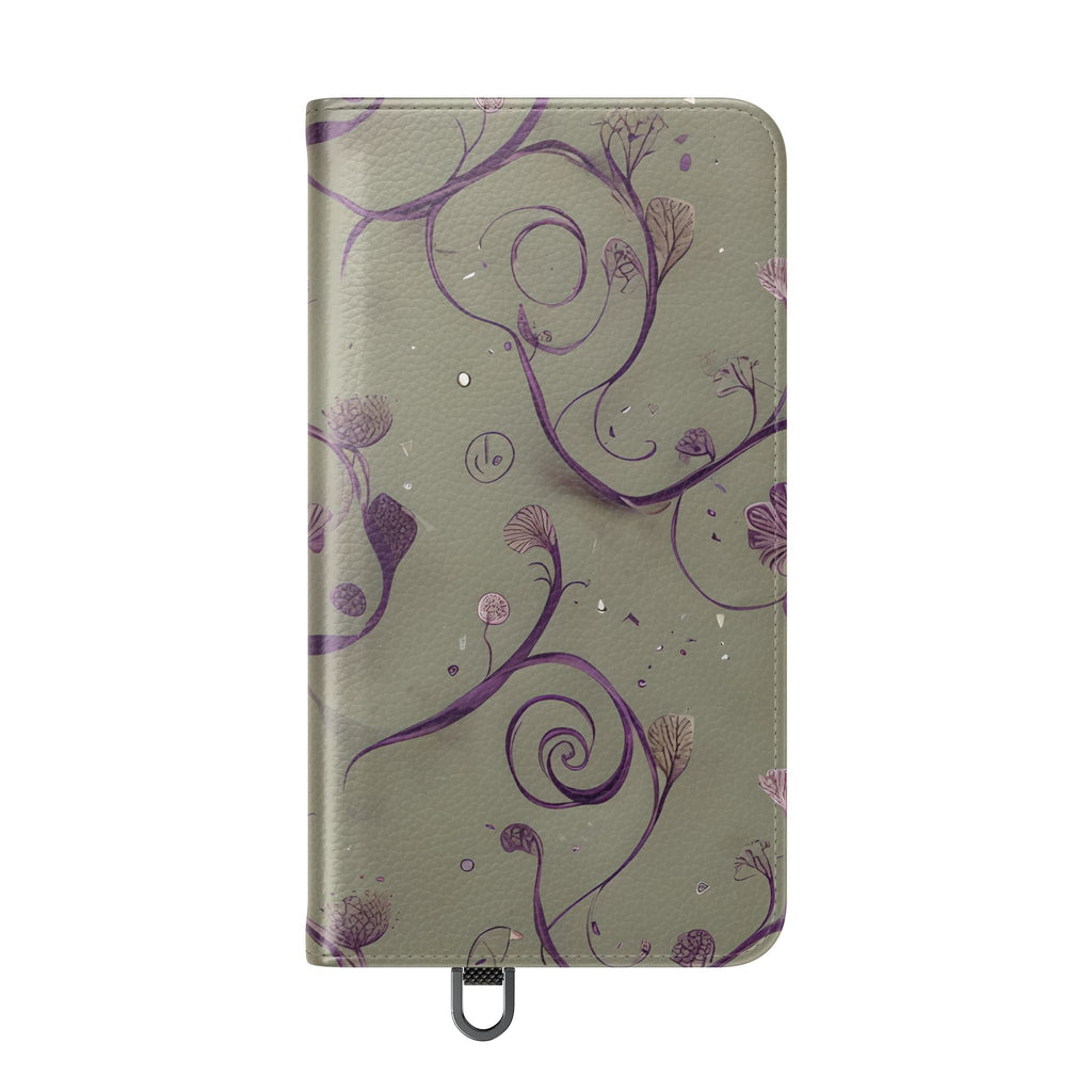 Twilight Thistle Bloom Wallet Phone Case - Elegant Purple Floral Vine Flip Cover for Samsung Galaxy S24