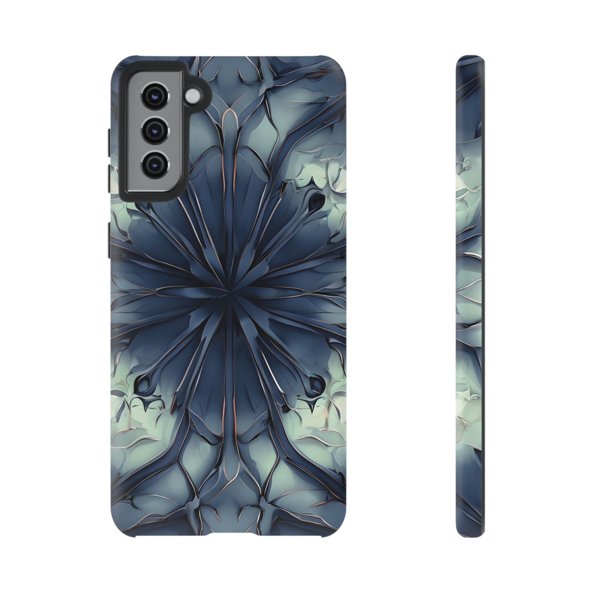 Indigo Mosaic - Artistic Kaleidoscope Collection Artistic Floral - Samsung Galaxy S21 Plus Tough Phone Case - Bold Blue Symmetrical Design