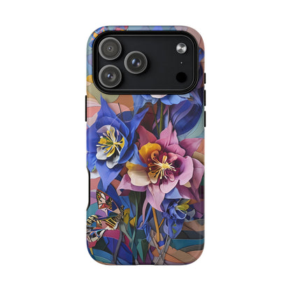 Blue Columbine Carnivale - Artistic Floral & Butterfly iPhone MagSafe Phone Case - Vibrant Botanical Design