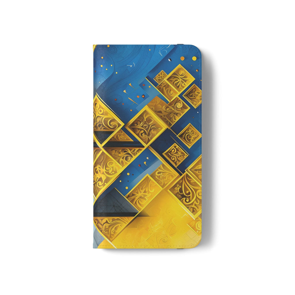 Golden Ascent Wallet Phone Case - Abstract Yellow & Blue Flip Cover for Samsung Galaxy S21