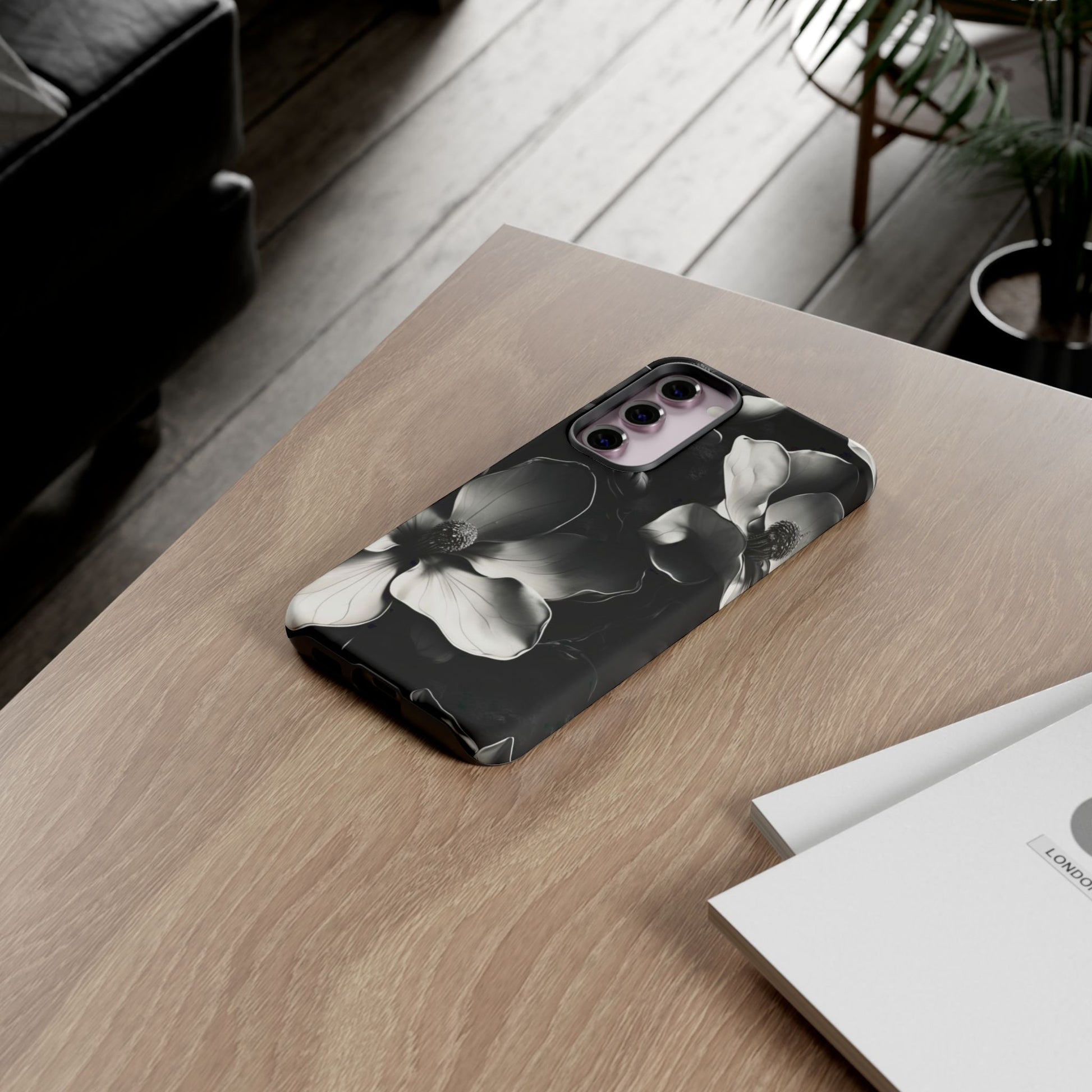 Monochrome Magnolia - Elegant Black & White Floral Samsung Galaxy S23 Plus Tough Phone Case - Artistic Magnolia Design