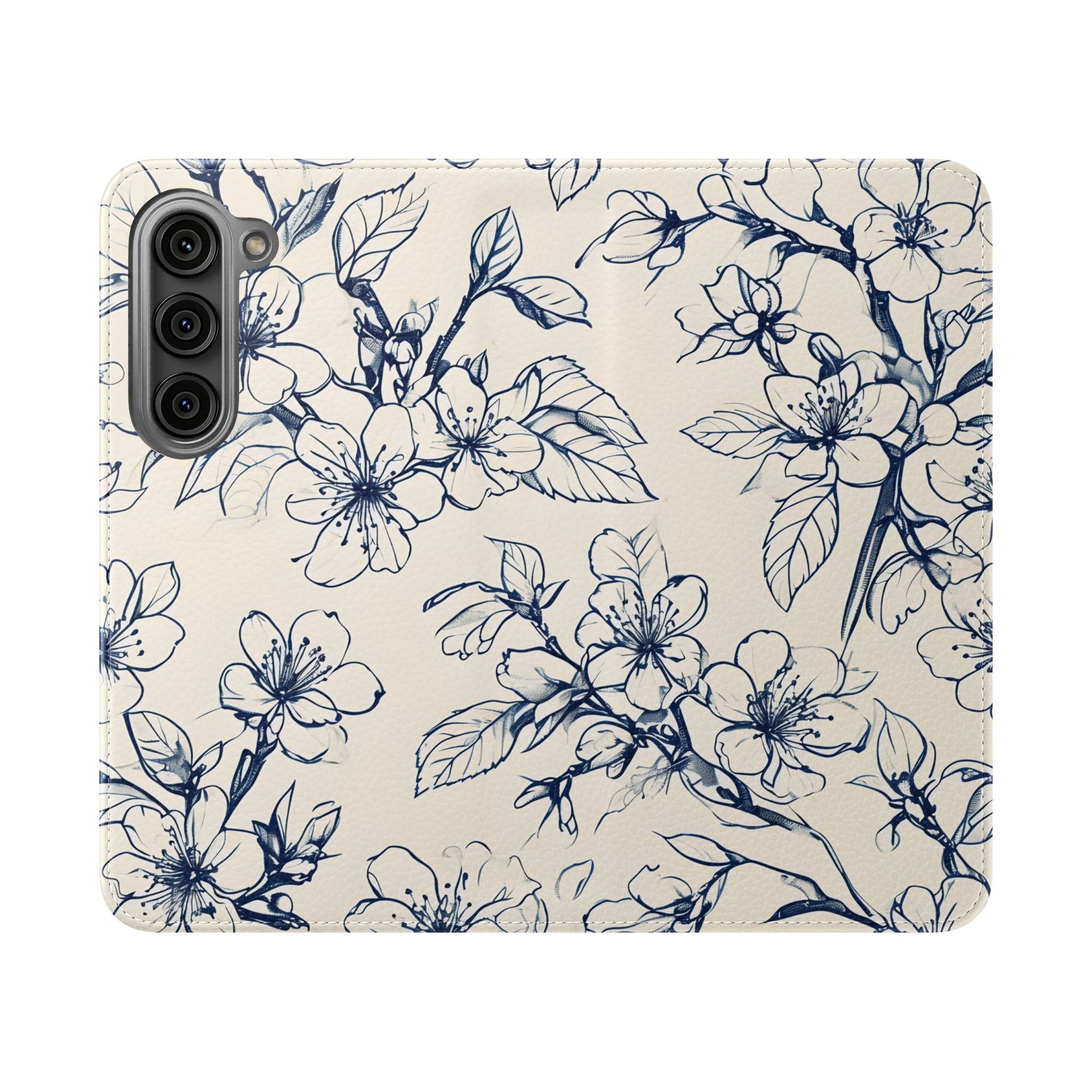 Blossom Sketch - Minimalist Floral Flip Phone Case for Samsung Galaxy S23