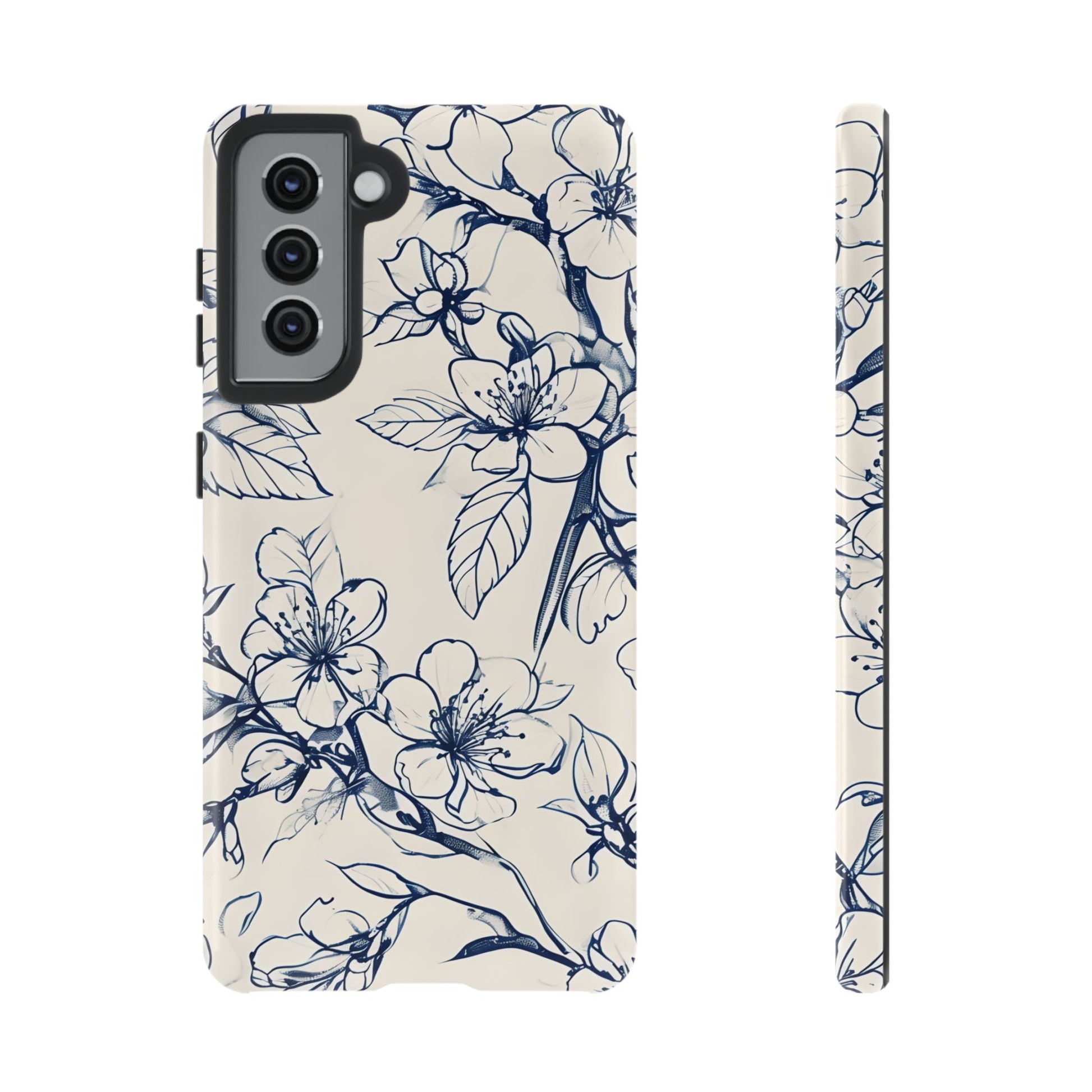 Blossom Sketch - Artistic Blue Floral Samsung Galaxy S21 Tough Phone Case - Hand-Drawn Botanical Design