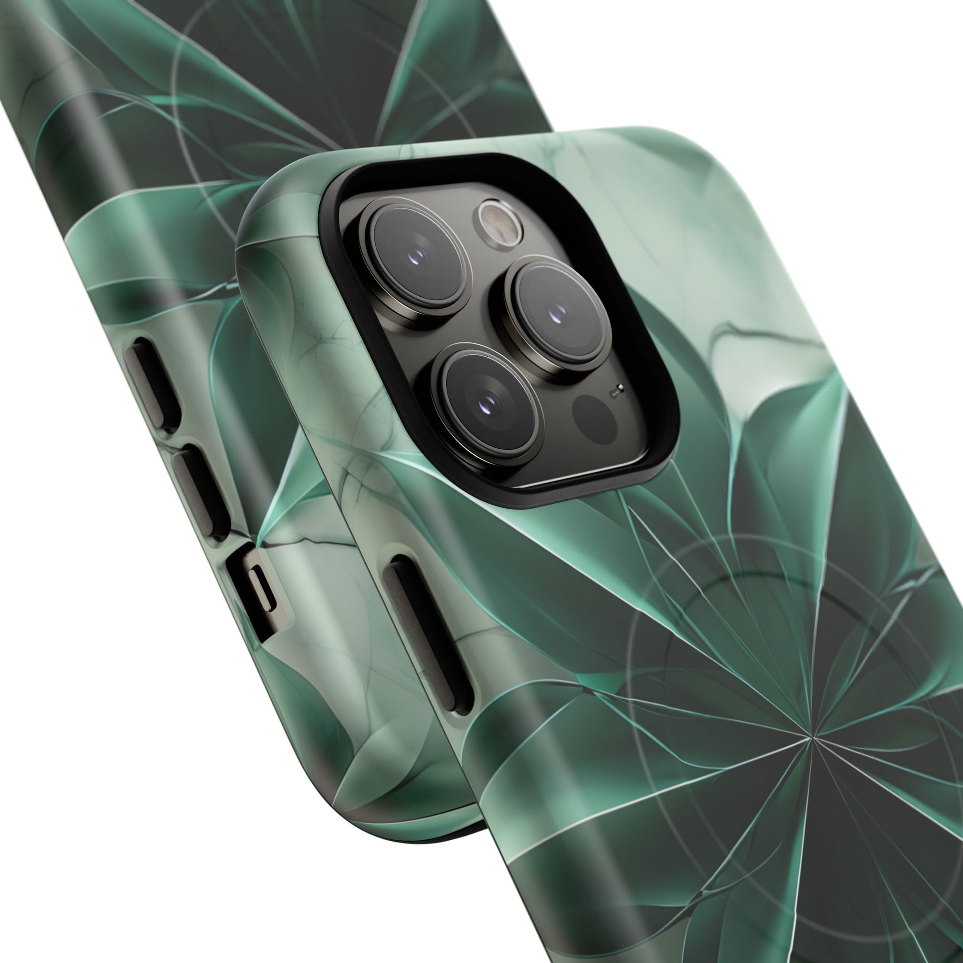 Emerald Bloom iPhone 14 Pro Max MagSafe Phone Case -Modern Symmetrical Floral Design, Green