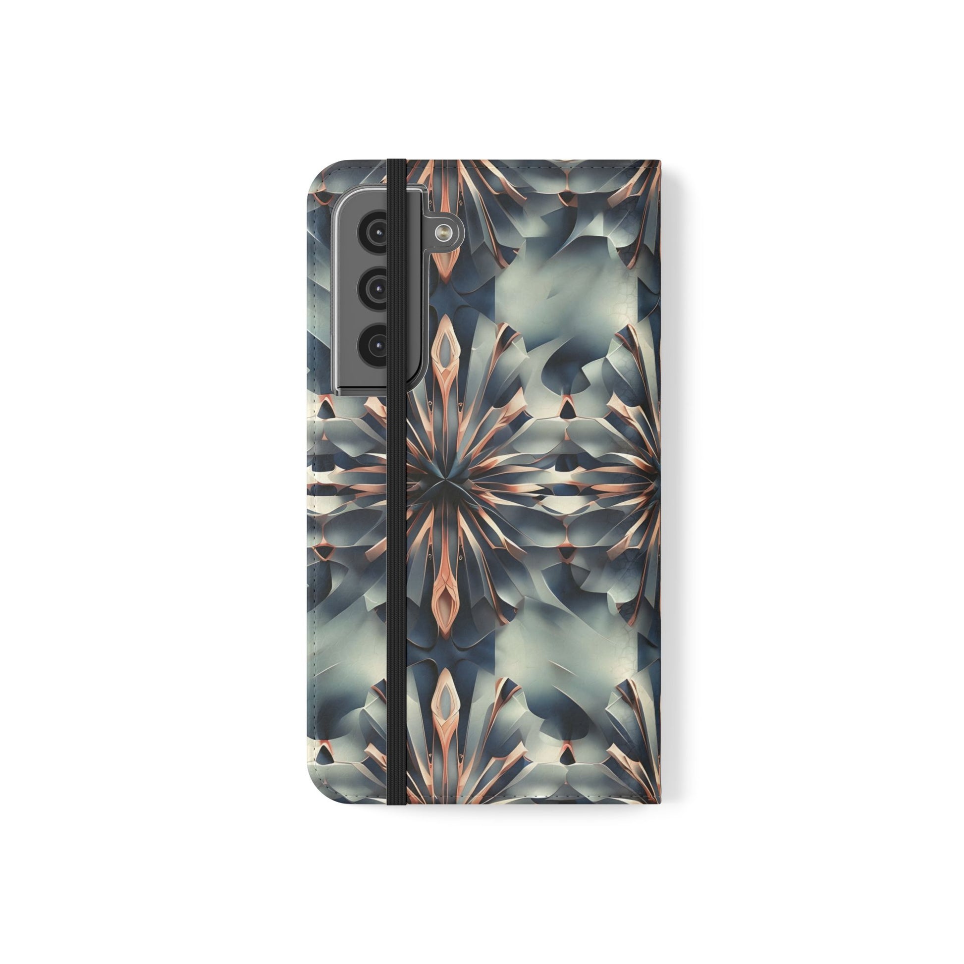 Obsidian Kaleidoscope Samsung Galaxy S22 Wallet Case - Elegant Abstract Flip Cover with Card Slots