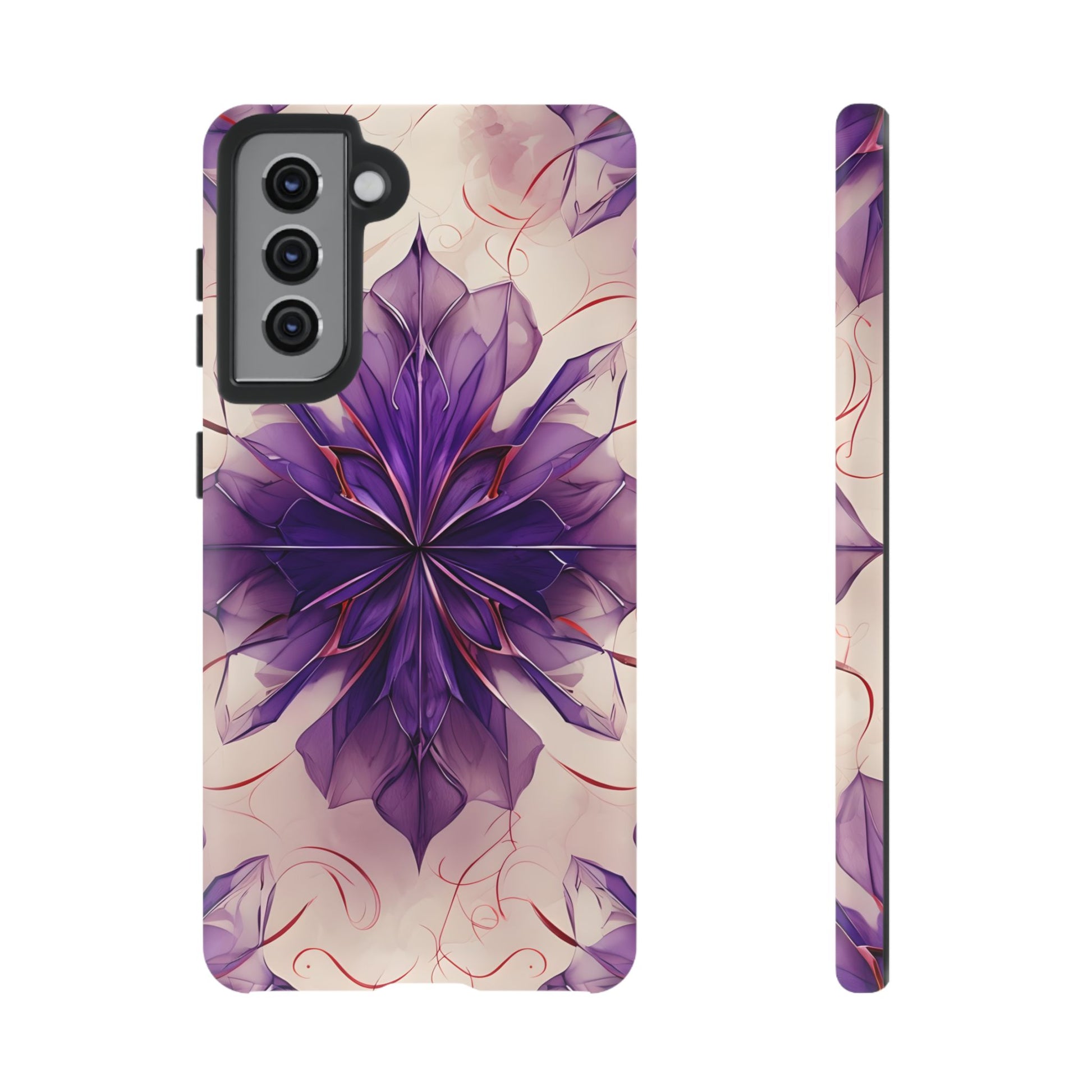 Violet Reverie - Kaleidoscope Collection Artistic Floral Burst - Samsung Galaxy S21 Tough Phone Case - Bold Purple Symmetrical Design
