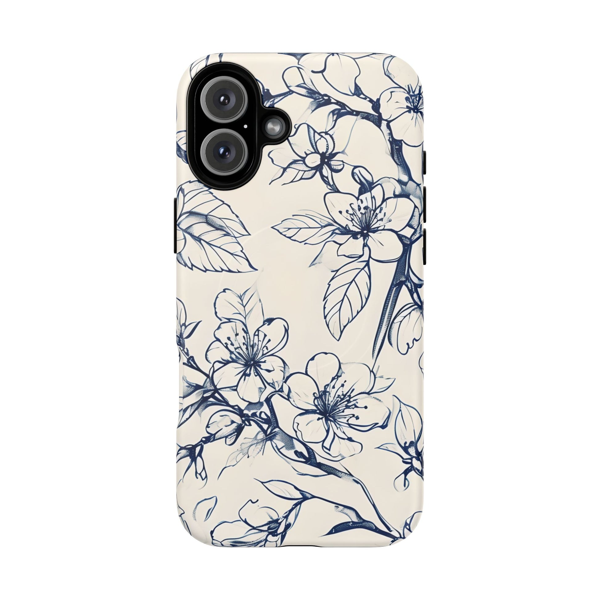 Blossom Sketch - Artistic Blue Floral - iPhone 16 Plus MagSafe Phone Case - Hand-Drawn Botanical Design