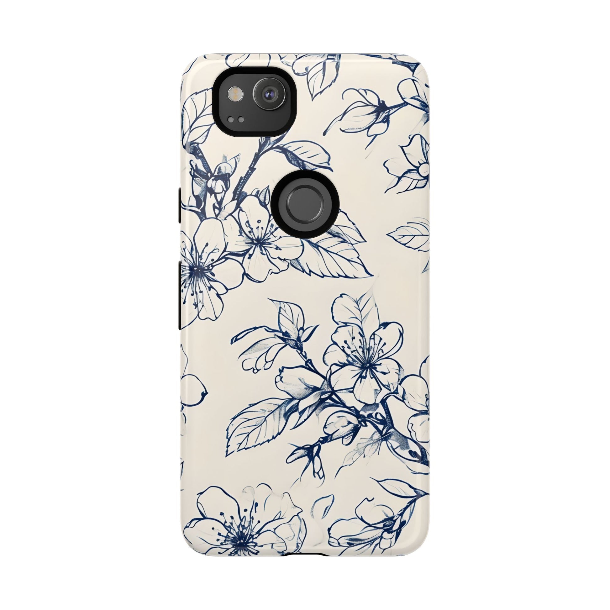 Blossom Sketch - Artistic Blue Floral Google Pixel 2 - Tough Phone Case - Hand-Drawn Botanical Design