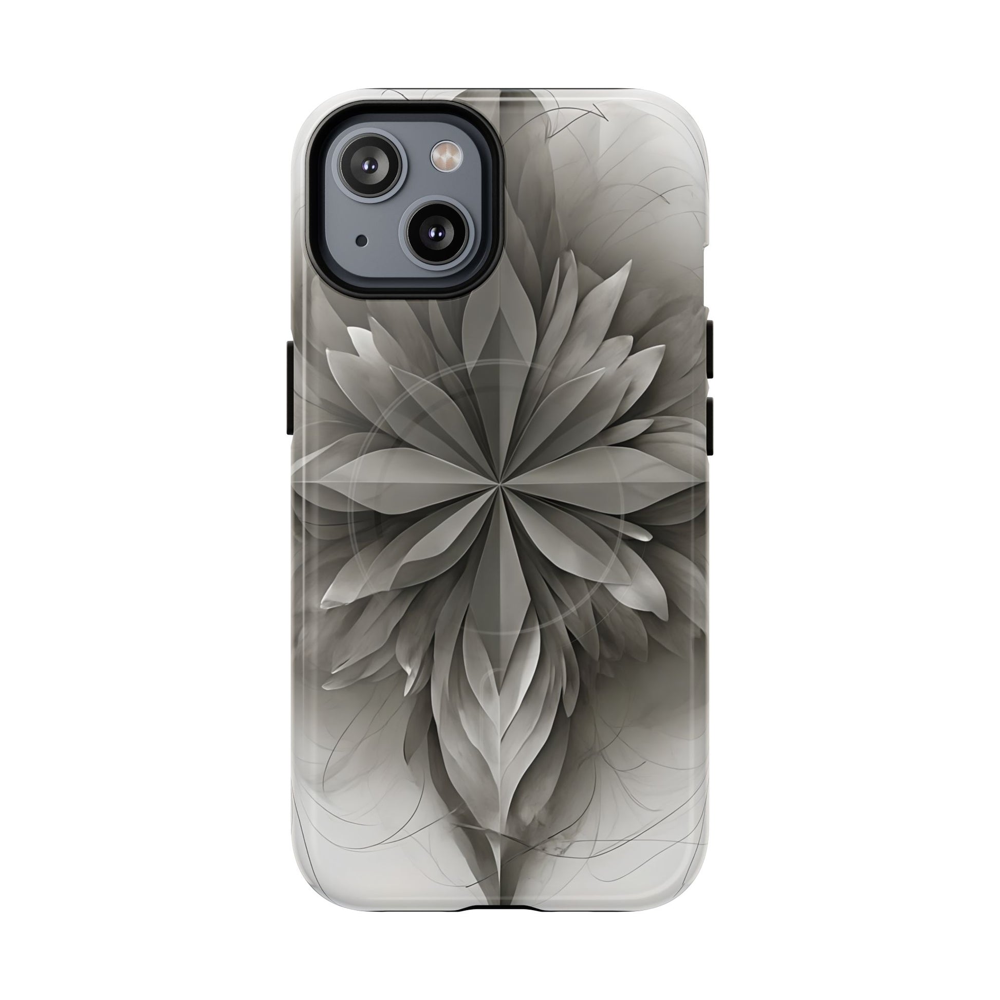 Silver Lotus - Elegant Monochrome Floral iPhone 14 MagSafe Phone Case - Modern Lotus Design