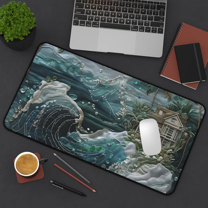 Tropical Midnight Wave Designer Desk Mat - Premium Office Desk Pad, 3 Sizes Available, Artistic Workspace Protection on a Smooth Surface