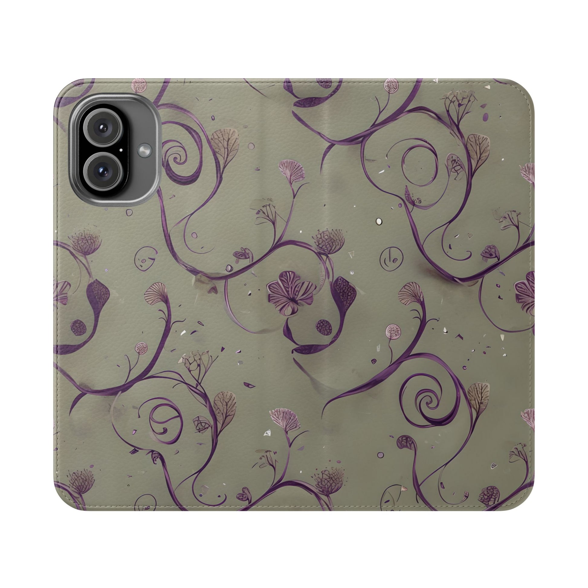 Twilight Thistle Bloom Wallet Phone Case - Elegant Purple Floral Vine Flip Cover for iPhone 16 Plus