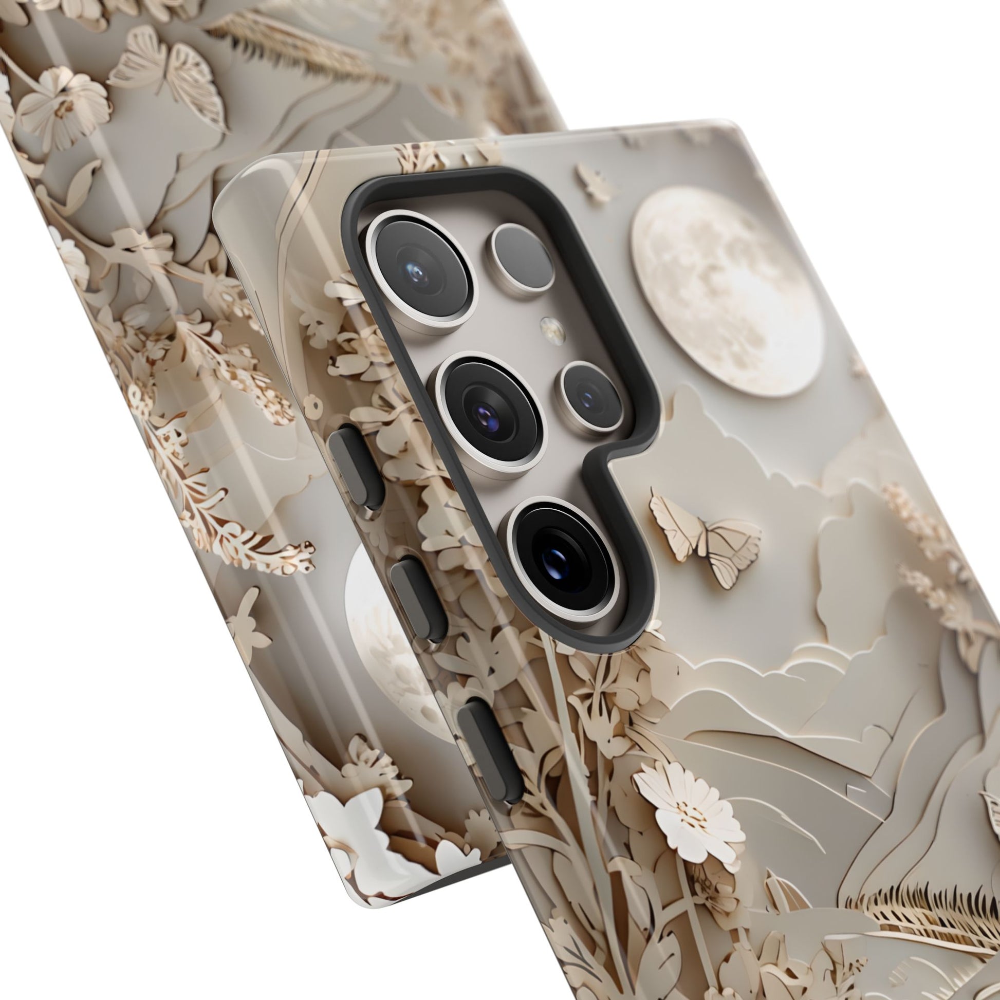 Moonlit Garden - Elegant Neutral Floral Samsung Galaxy S24 Ultra Tough Phone Case - Painterly Botanical & Moon Design
