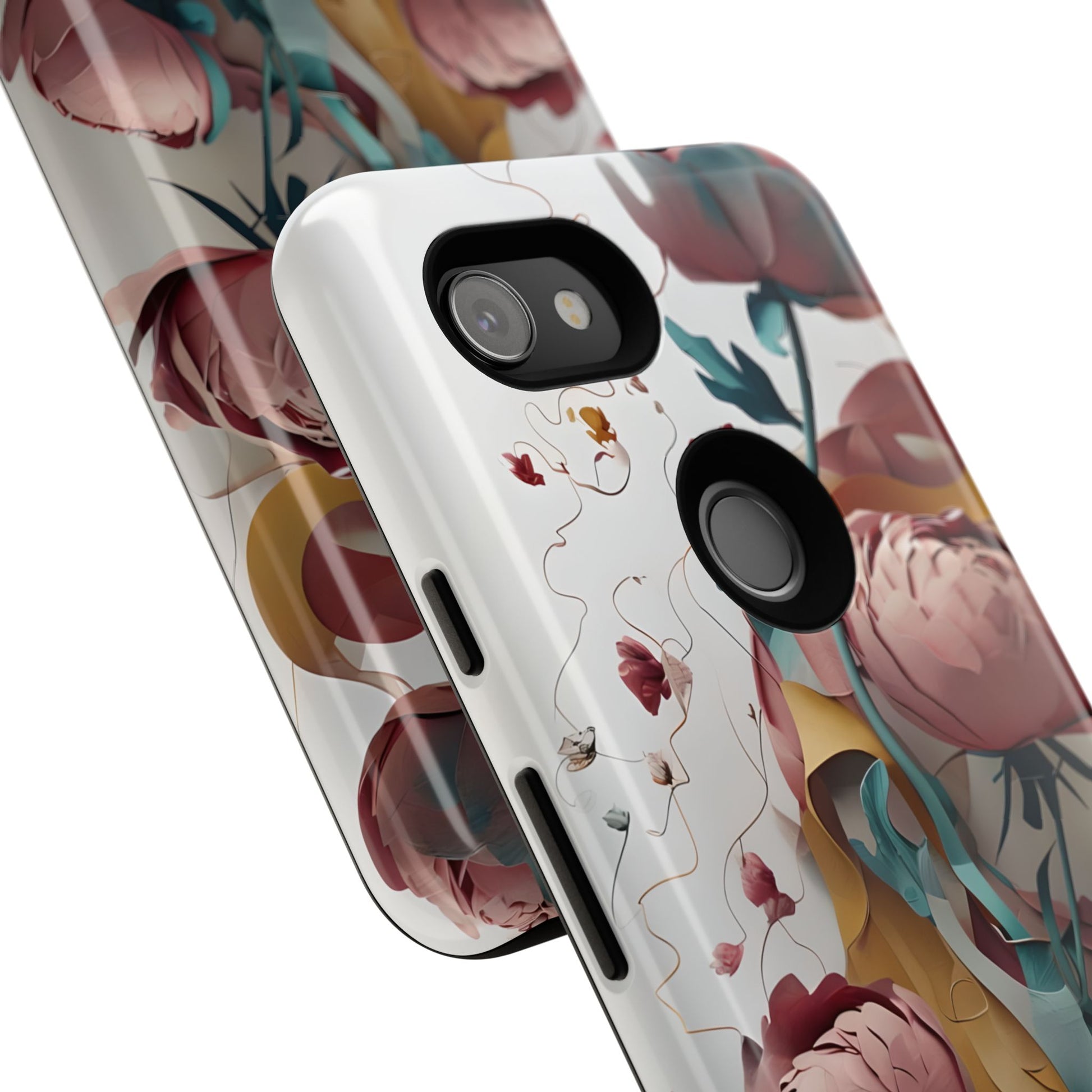 Blushing Peony Veil - Elegant Painterly Floral Google Pixel 3a Tough Phone Case - Soft Blush & Teal Peony Design