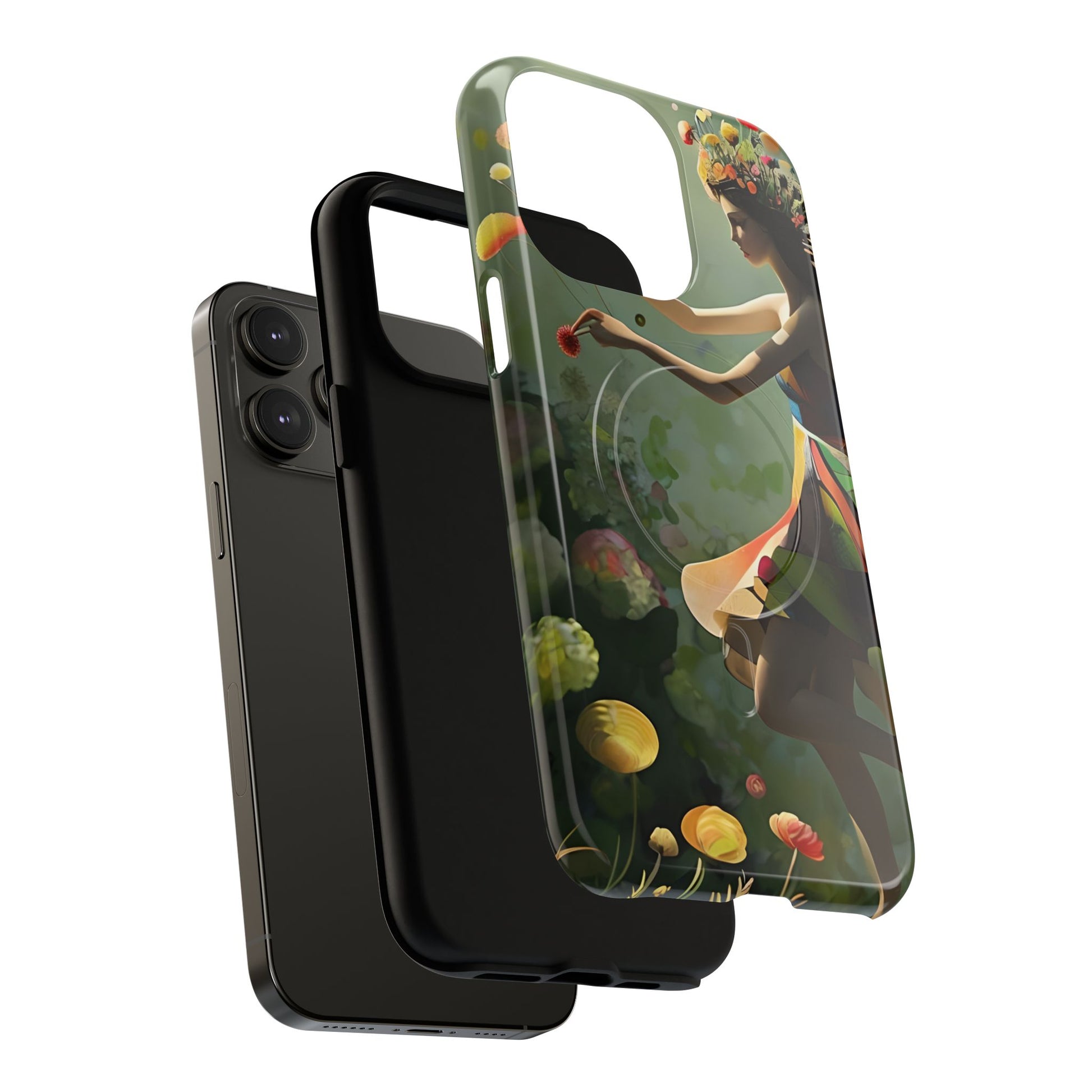 Dancing Wildflower Muse iPhone 14 Pro Max - Artistic Floral Fantasy Cover - MagSafe Compatible - Whimsical Nature-Inspired Protective Accessory