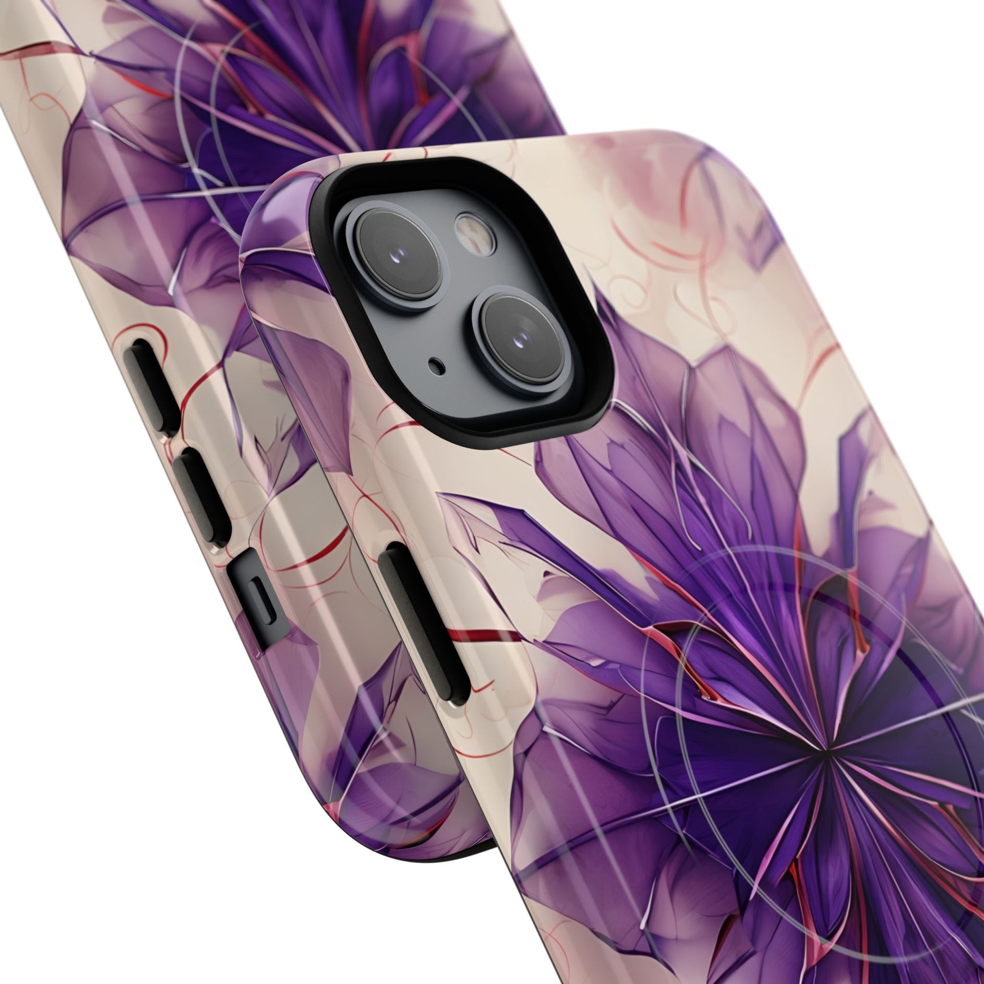 Violet Reverie - Kaleidoscope Collection Artistic Floral Burst - iPhone 14 Plus MagSafe Phone Case - Bold Purple Symmetrical Design