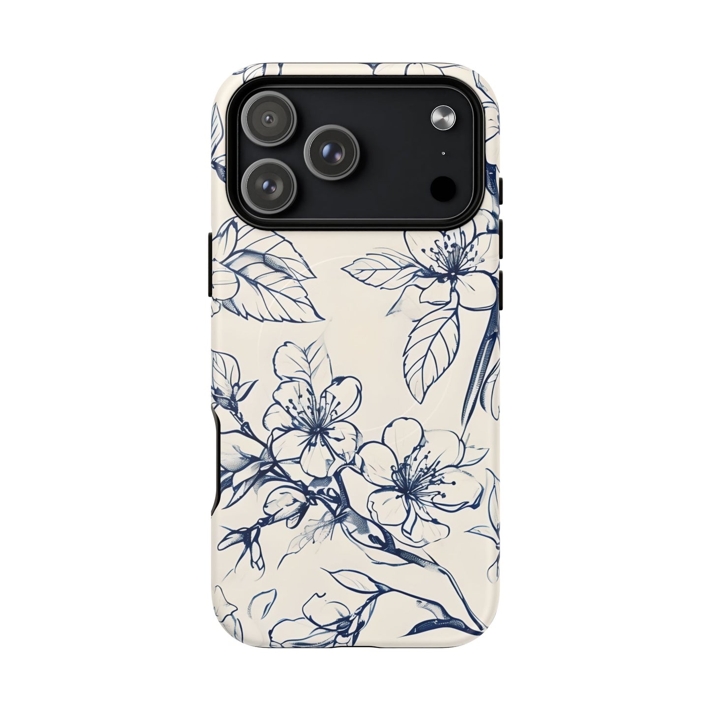 Blossom Sketch - Artistic Blue Floral - iPhone MagSafe Phone Case - Botanical Design