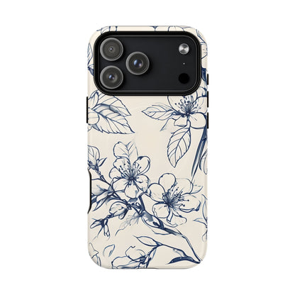 Blossom Sketch - Artistic Blue Floral - iPhone MagSafe Phone Case - Botanical Design