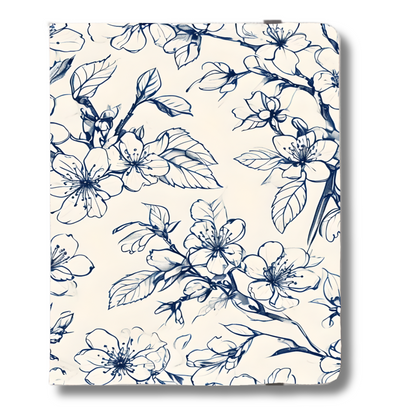 Blossom Sketch iPad Folio Case - Elegant Dark Blue & Gold Tablet Cover, Vegan Leather, Fits iPad Pro 11 inch and 12.9 inch