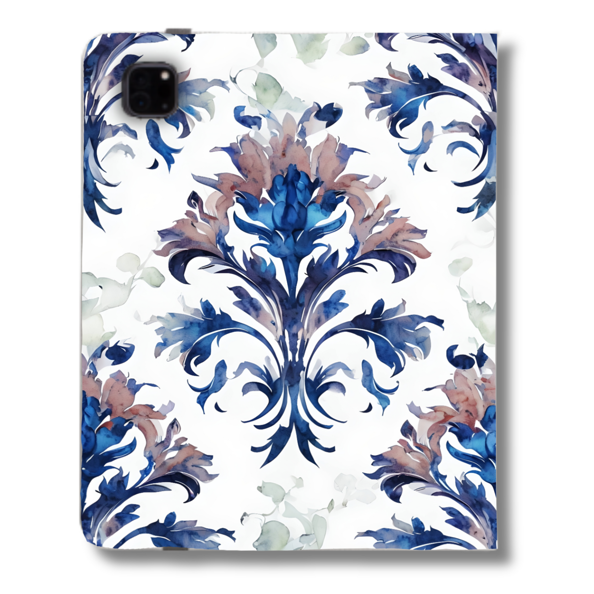 Delft Reverie iPad Folio Case - Elegant Blue Floral Toile-Inspired Design, Fits iPad Pro 11 inch and 12.9 inch