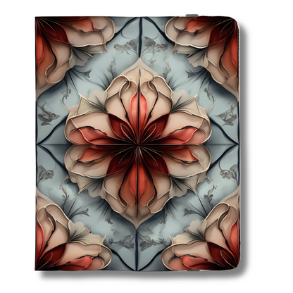 Ember Bloom iPad Folio Case - Fiery Floral Mandala in Red, Teal & Beige Tones, Fits iPad Pro 11 inch and 12.9 inch
