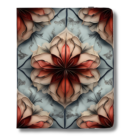 Ember Bloom iPad Folio Case - Fiery Floral Mandala in Red, Teal & Beige Tones, Fits iPad Pro 11 inch and 12.9 inch